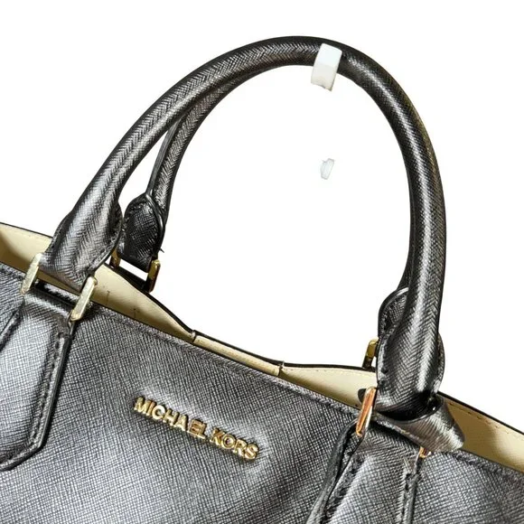 MICHAEL Michael Kors Greenwich Large Saffiano Leather Satchel Black Handbag Tote - Picture 12 of 12